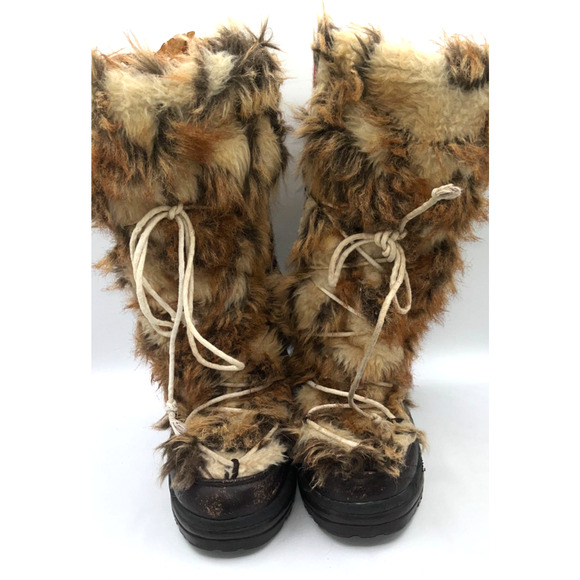 Muk Luks Women's Red Tan Knit Design Snow Boots Faux Fur Lined Size 9 Tan/Beige - Picture 3 of 16